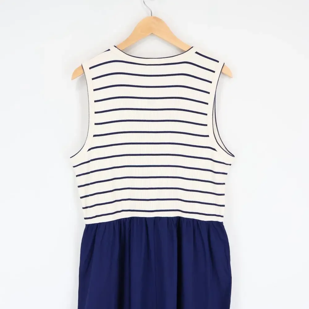 NWT J.Crew Factory Striped Ribbed-Knit Mixy Dress Ivory Antique Navy Size XL